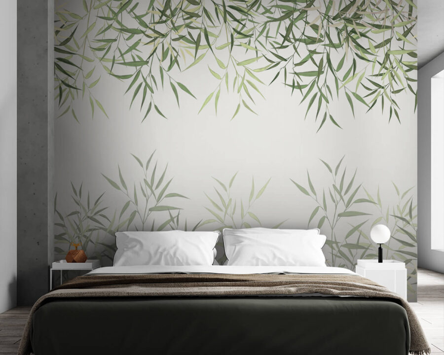 Feuilles de bambou délicates sur fond doux.