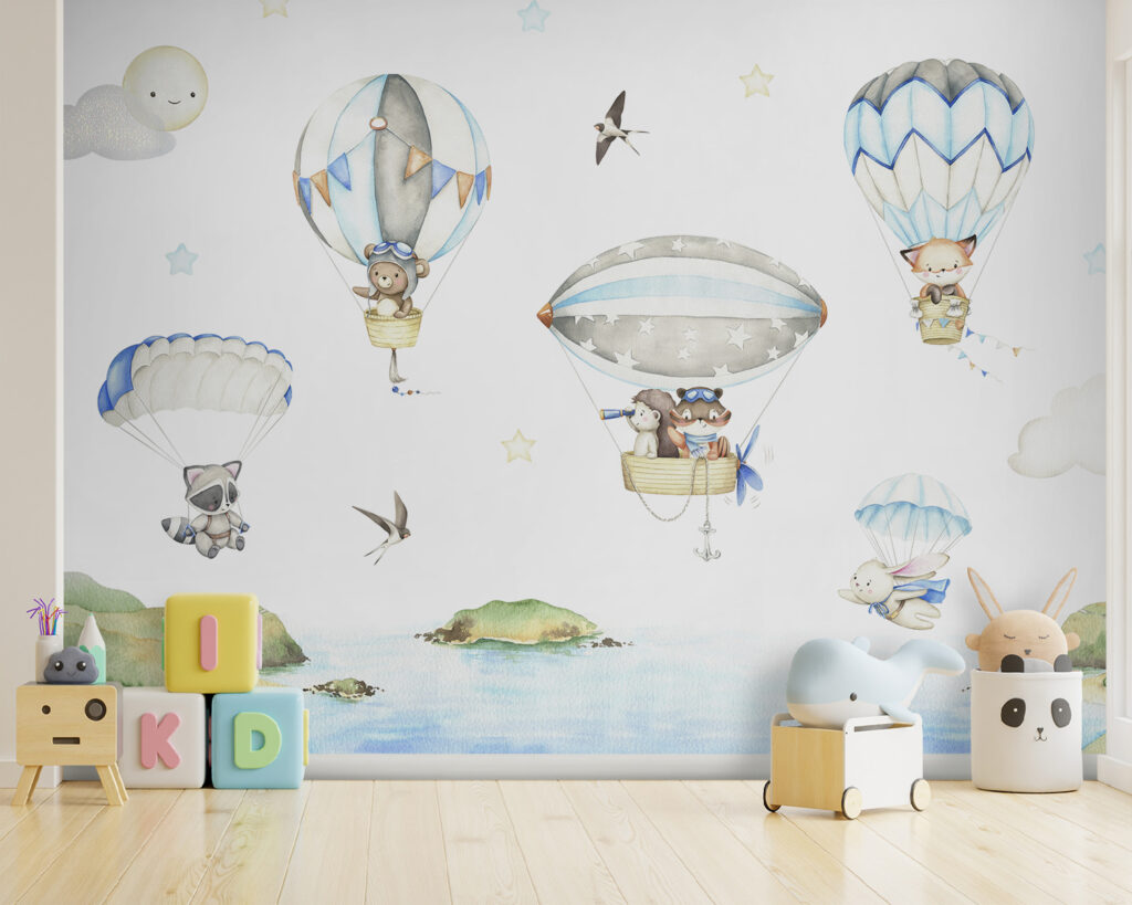 Group of animals in hot air balloons Group of animals in hot air balloons