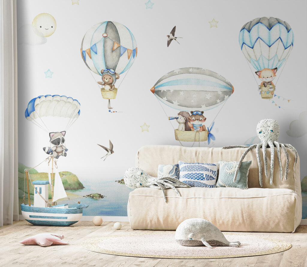 Group of animals in hot air balloons Group of animals in hot air balloons