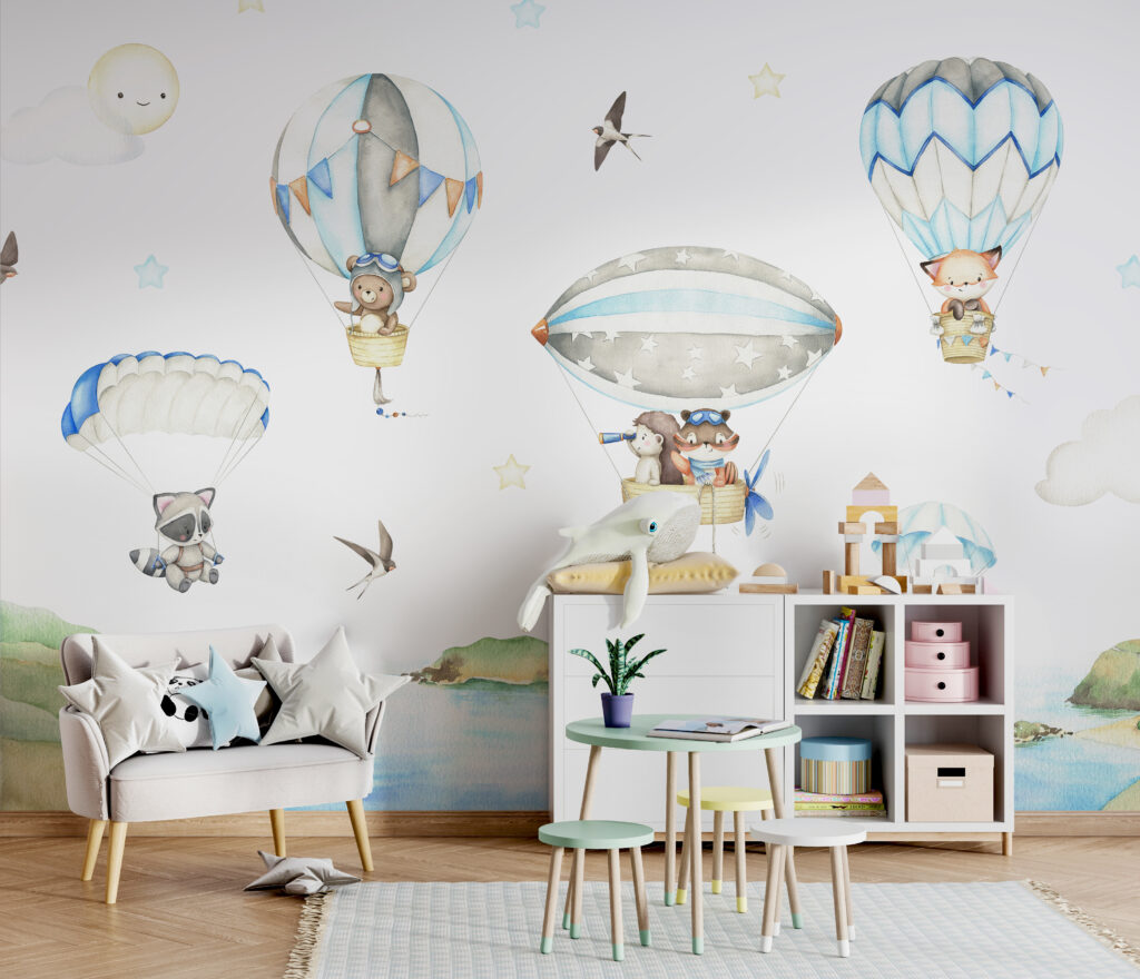 Group of animals in hot air balloons Group of animals in hot air balloons