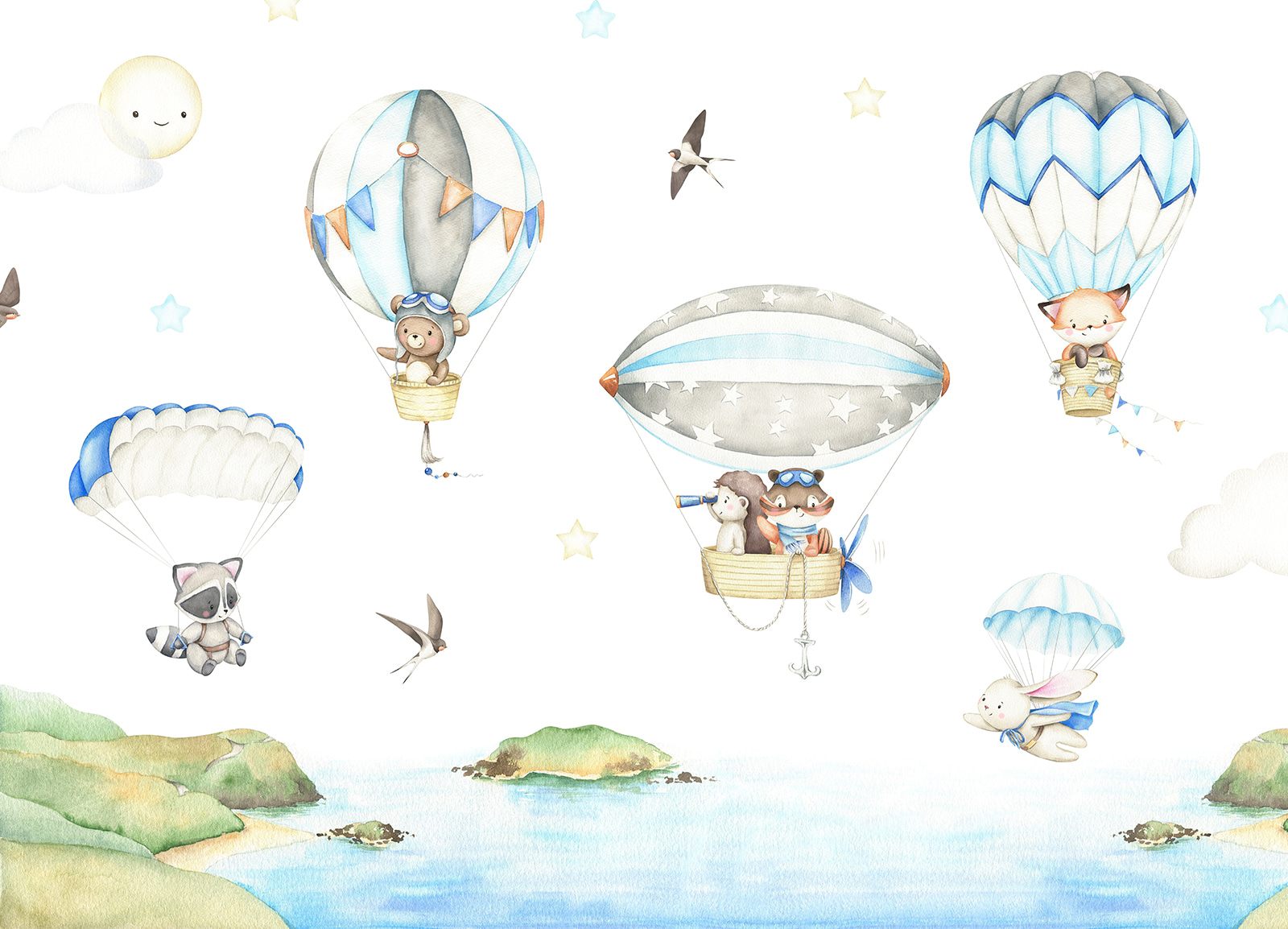 Group of animals in hot air balloons Group of animals in hot air balloons