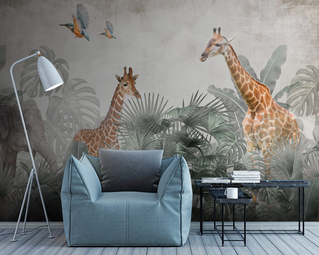 Group of giraffes in a forest Group of giraffes in a forest