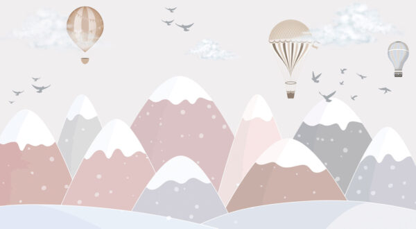 Montgolfière survolant les montagnes Montgolfière survolant les montagnes
