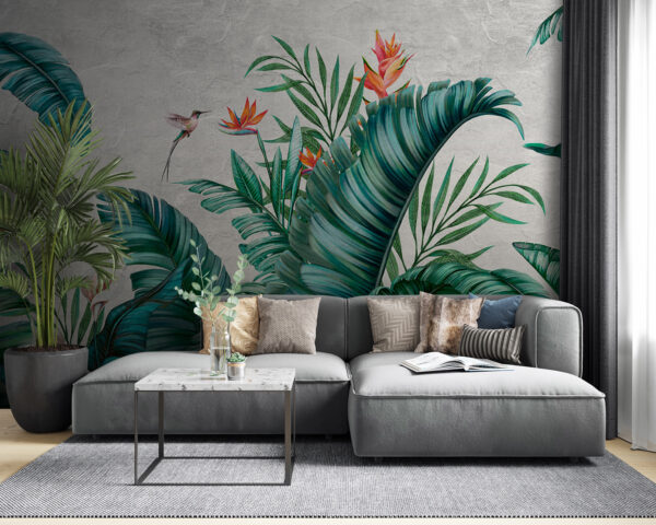 Feuillage tropical avec des fleurs vibrantes. Feuillage tropical avec des fleurs vibrantes.