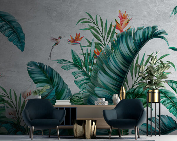 Feuillage tropical avec des fleurs vibrantes. Feuillage tropical avec des fleurs vibrantes.