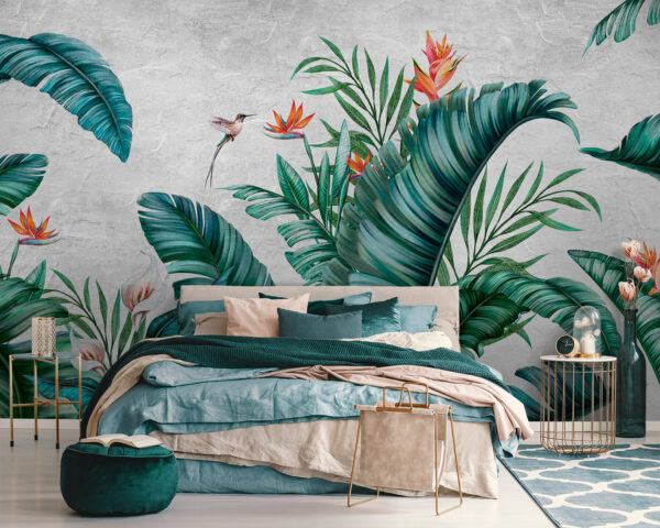 Feuillage tropical avec des fleurs vibrantes. Feuillage tropical avec des fleurs vibrantes.