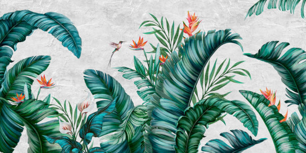 Feuillage tropical avec des fleurs vibrantes. Feuillage tropical avec des fleurs vibrantes.