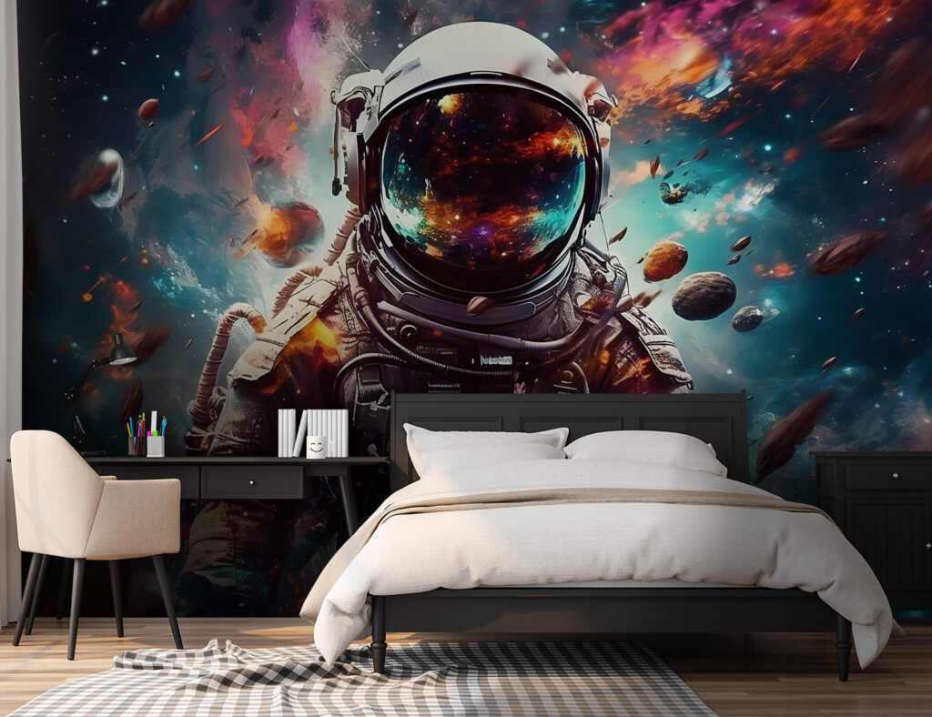 An astronaut in space with a large helmet An astronaut in space with a large helmet