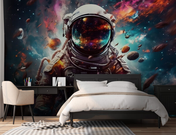Un astronaute dans l'espace avec un grand casque Un astronaute dans l'espace avec un grand casque