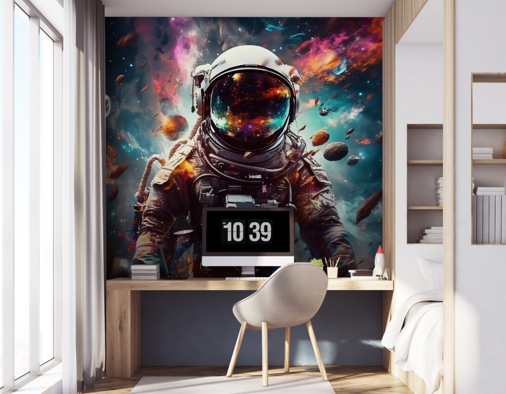 An astronaut in space with a large helmet An astronaut in space with a large helmet