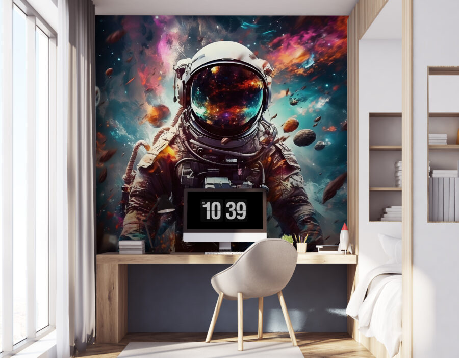 Un astronaute dans l'espace avec un grand casque