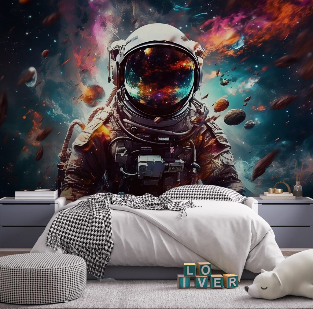 An astronaut in space with a large helmet An astronaut in space with a large helmet