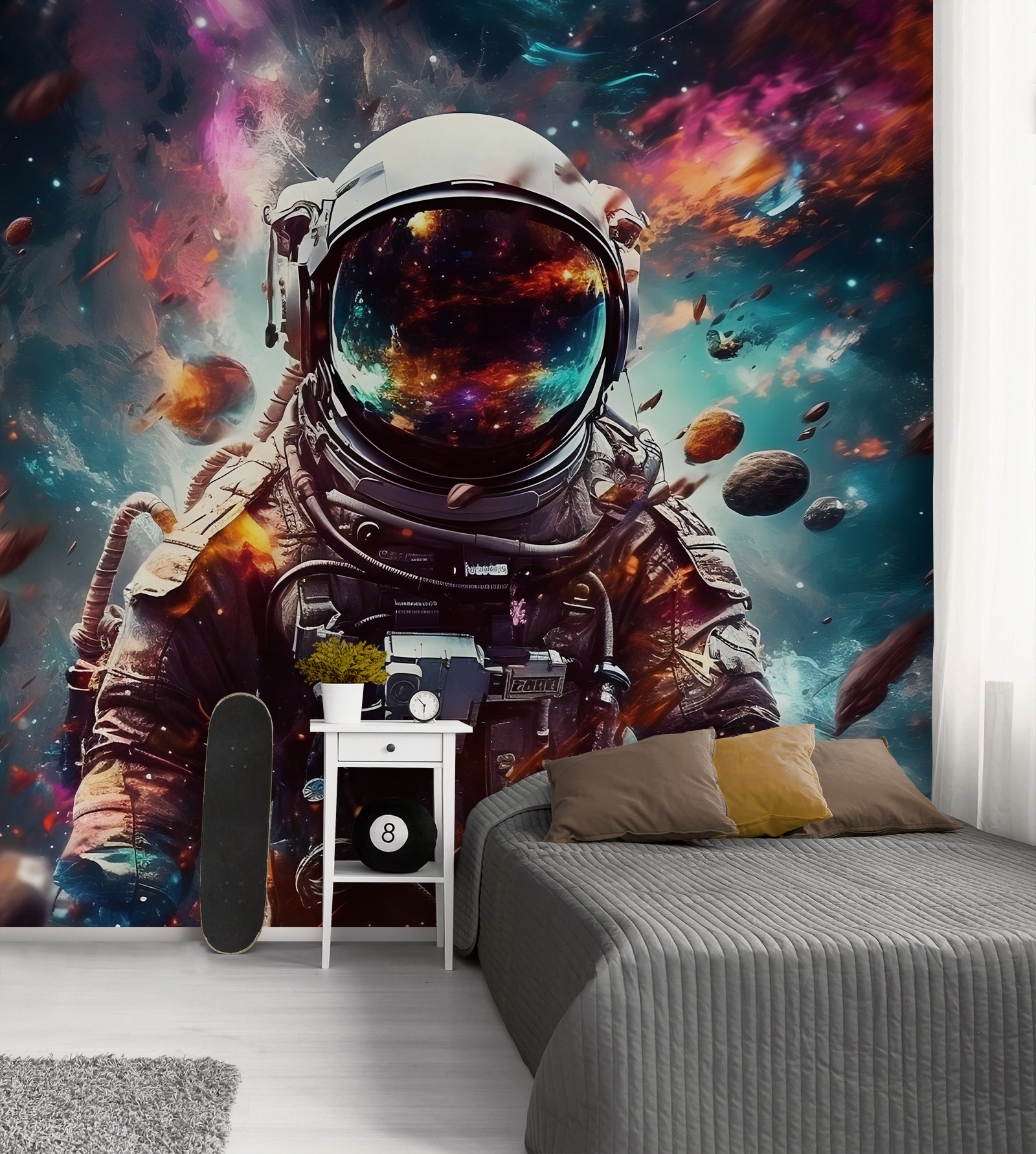 An astronaut in space with a large helmet An astronaut in space with a large helmet