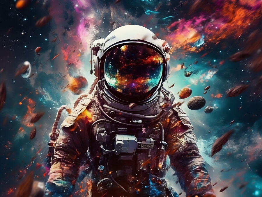 Un astronaute dans l'espace avec un grand casque