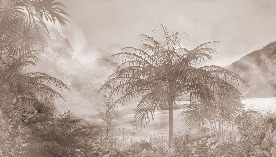 Groupe de palmiers dans le brouillard