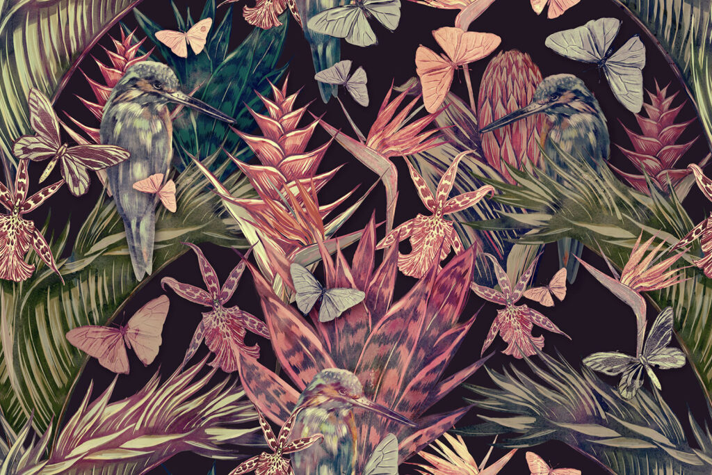 Motif de plantes et d'oiseaux tropicaux Motif de plantes et d'oiseaux tropicaux
