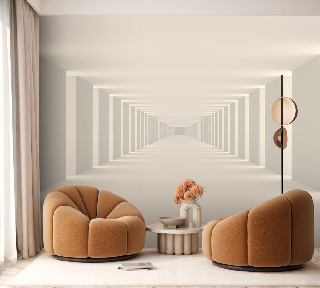 Long white room with columns Long white room with columns