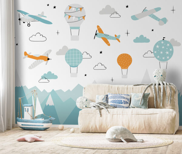 Papier peint avec des avions et des montgolfières u95042pir149m 600x508 - Papier peint avec des avions et des montgolfières - tegory