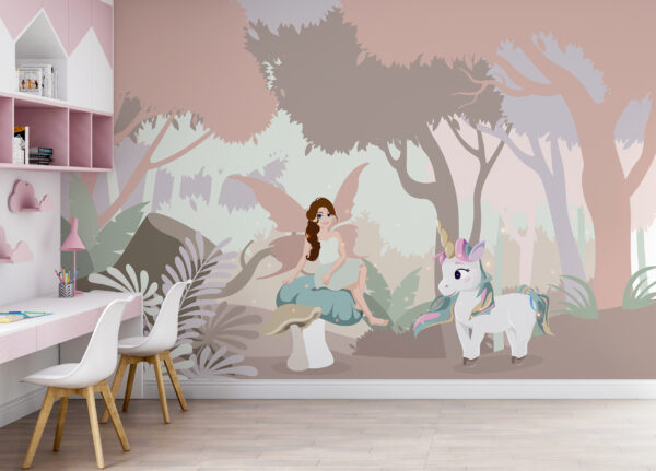 Caricature d'une femme assise sur un champignon avec une licorne Caricature d'une femme assise sur un champignon avec une licorne