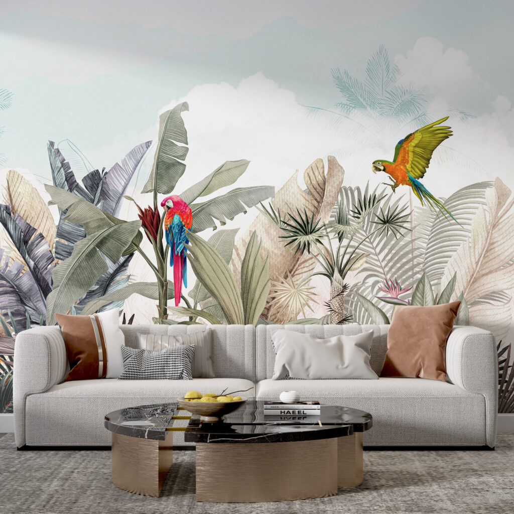 Papier peint avec des plantes tropicales et des oiseaux u95037pig3 1024x1024 - Papier peint avec des plantes tropicales et des oiseaux