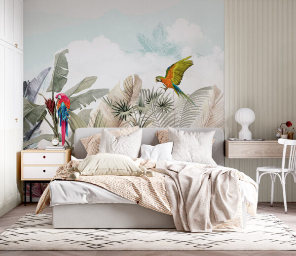 Papier peint avec des plantes tropicales et des oiseaux u95037pib2 600x520 - Papier peint avec des plantes tropicales et des oiseaux