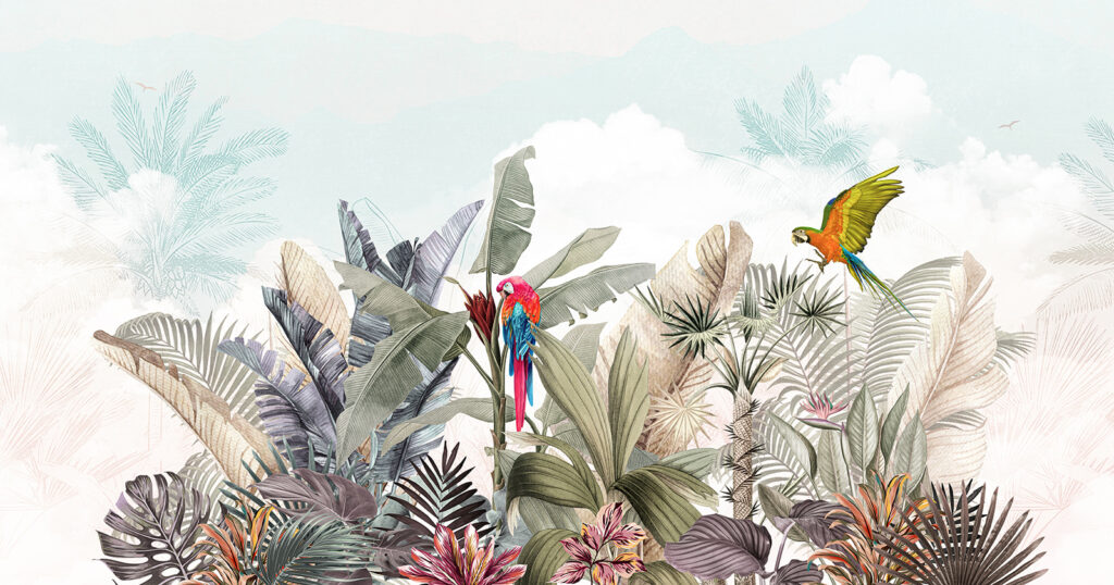 Papier peint avec des plantes tropicales et des oiseaux u95037p 1024x538 - Papier peint avec des plantes tropicales et des oiseaux