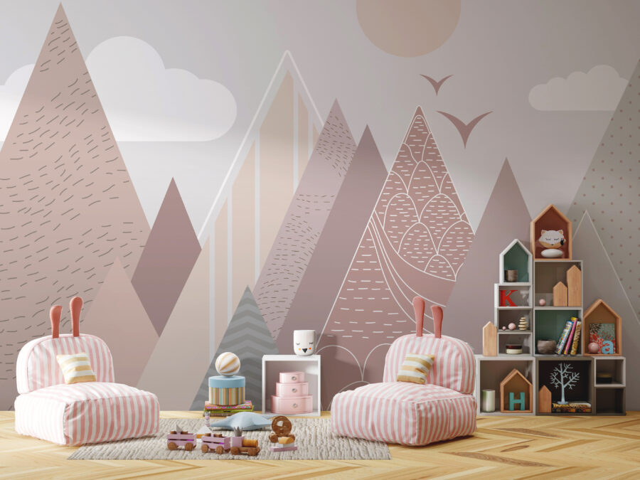 Paysage de montagnes et d'oiseaux