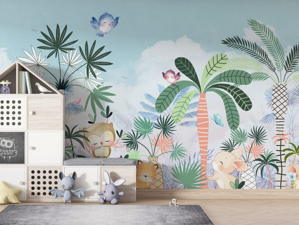 Cartoon of animals and birds in a forest Cartoon of animals and birds in a forest