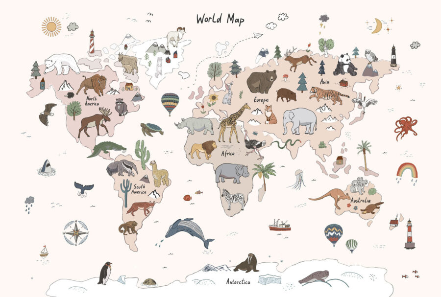 Carte du monde avec animaux Carte du monde avec animaux