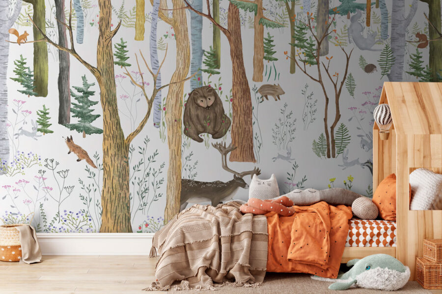 Forêt avec arbres et animaux