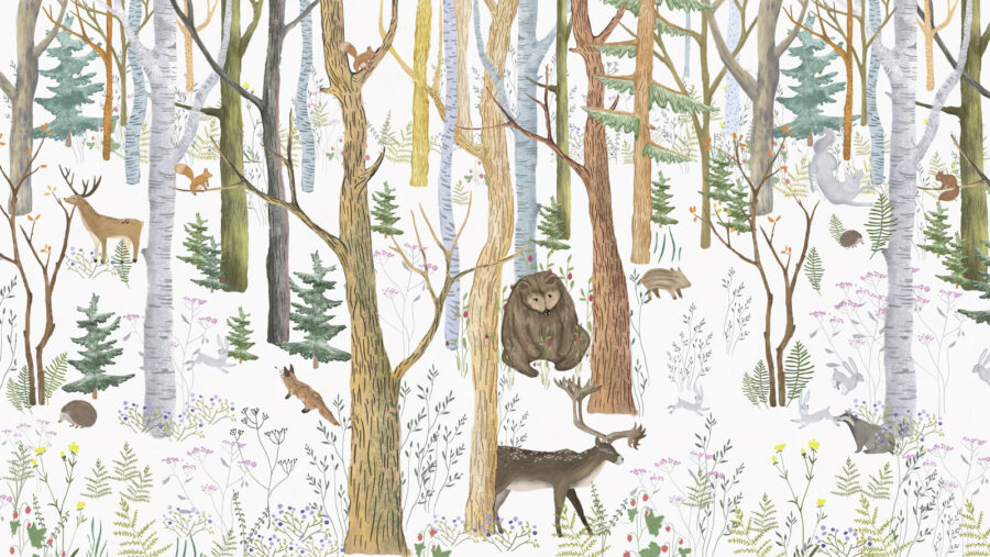 Forêt avec arbres et animaux