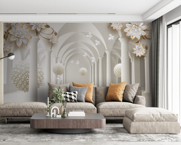Chambre blanche avec fleurs blanches et boules blanches Chambre blanche avec fleurs blanches et boules blanches