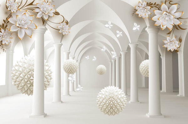 Chambre blanche avec fleurs blanches et boules blanches Chambre blanche avec fleurs blanches et boules blanches