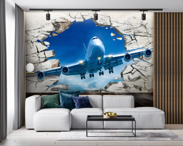 Avion passant par un trou dans le mur Avion passant par un trou dans le mur