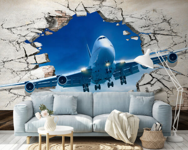 Avion passant par un trou dans le mur Avion passant par un trou dans le mur