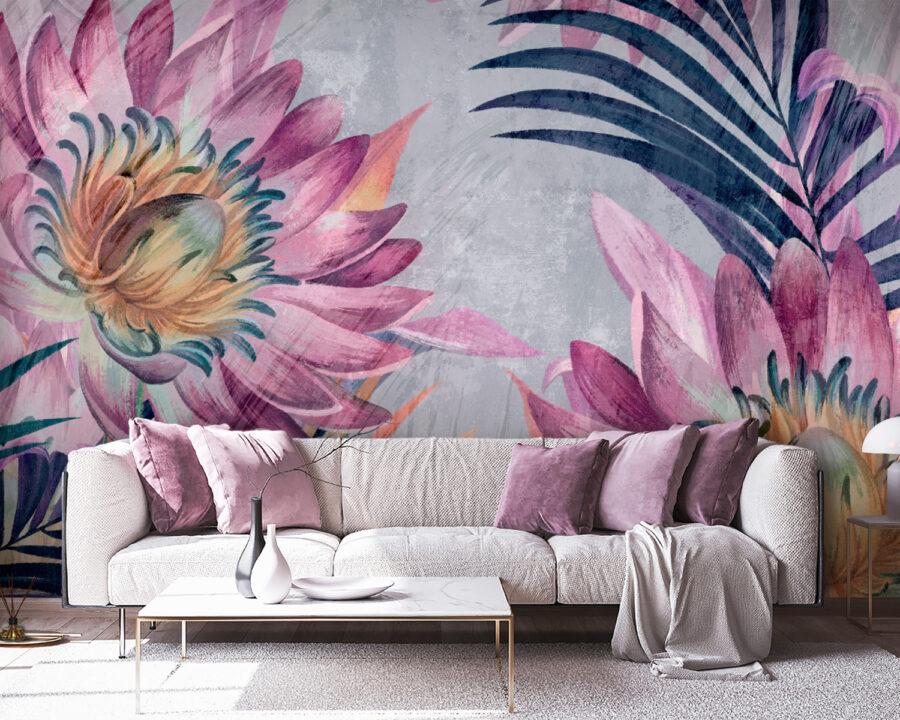 Des fleurs éclatantes sur un fond texturé.