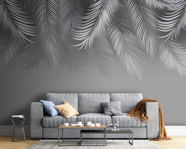 Fond gris et blanc avec des feuilles Fond gris et blanc avec des feuilles