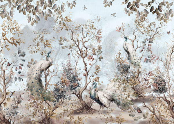 Peinture de paons dans une forêt Peinture de paons dans une forêt