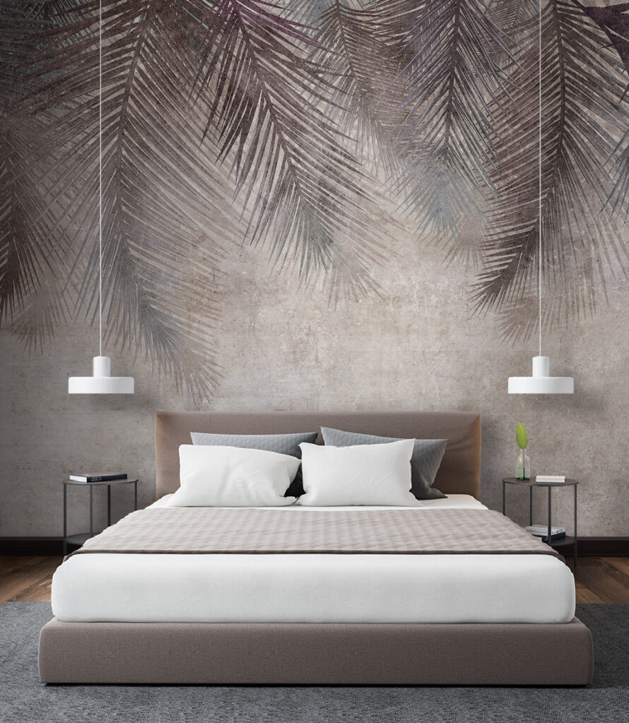 Muted palm leaves on textured background Muted palm leaves on textured background