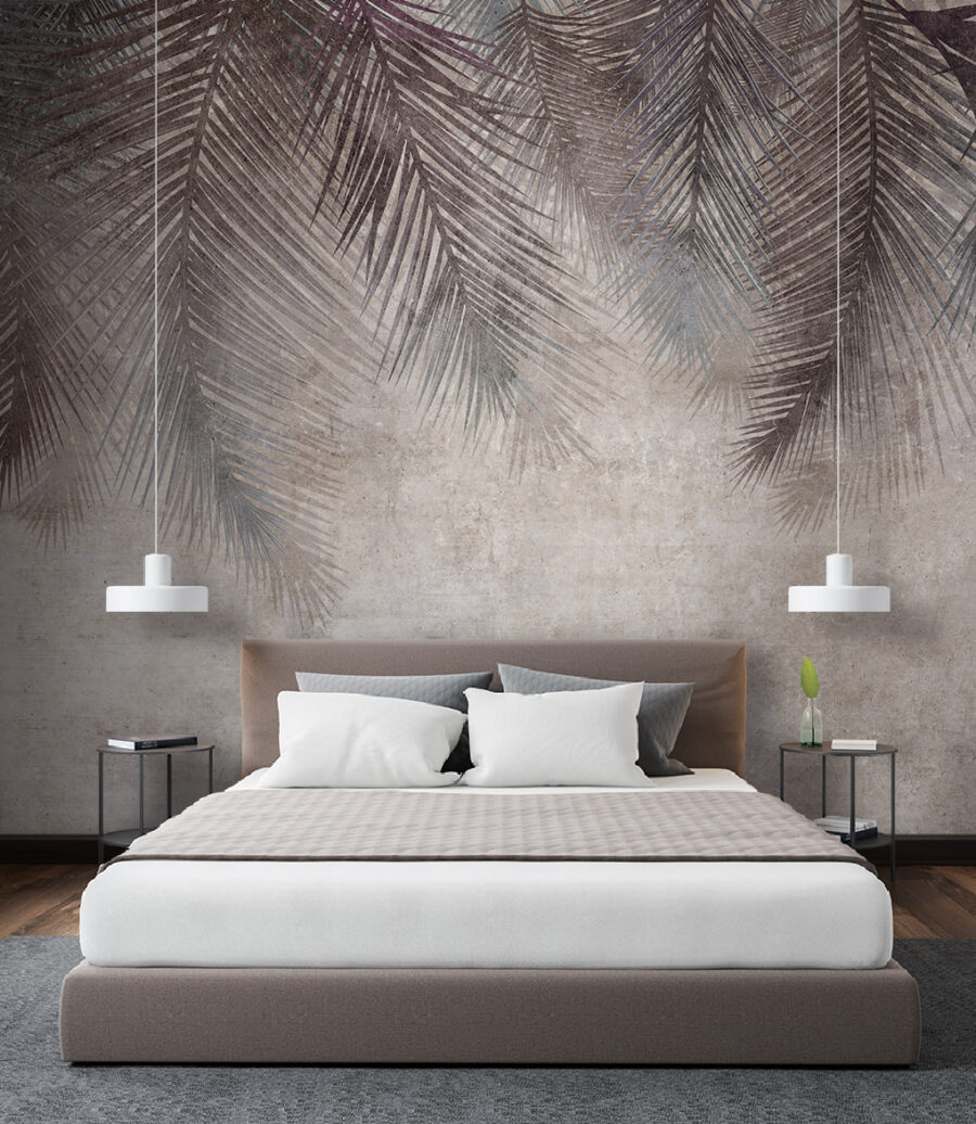 Muted palm leaves on textured background Muted palm leaves on textured background