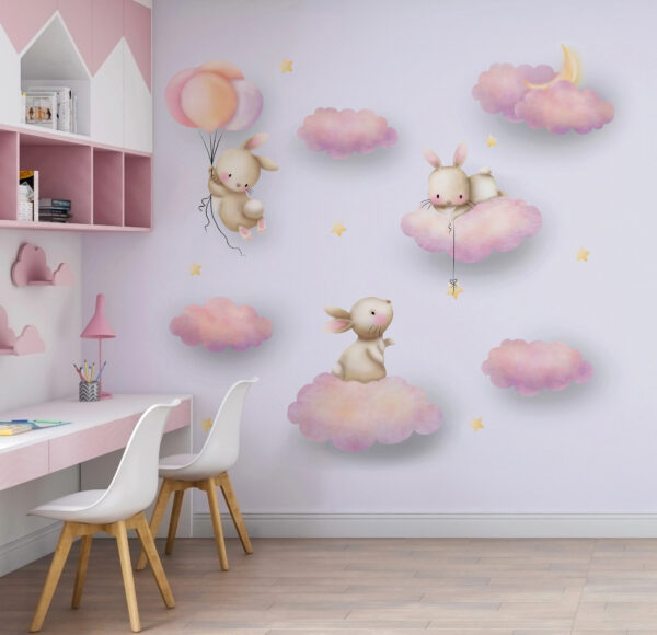 Groupe de lapins sur des nuages Groupe de lapins sur des nuages
