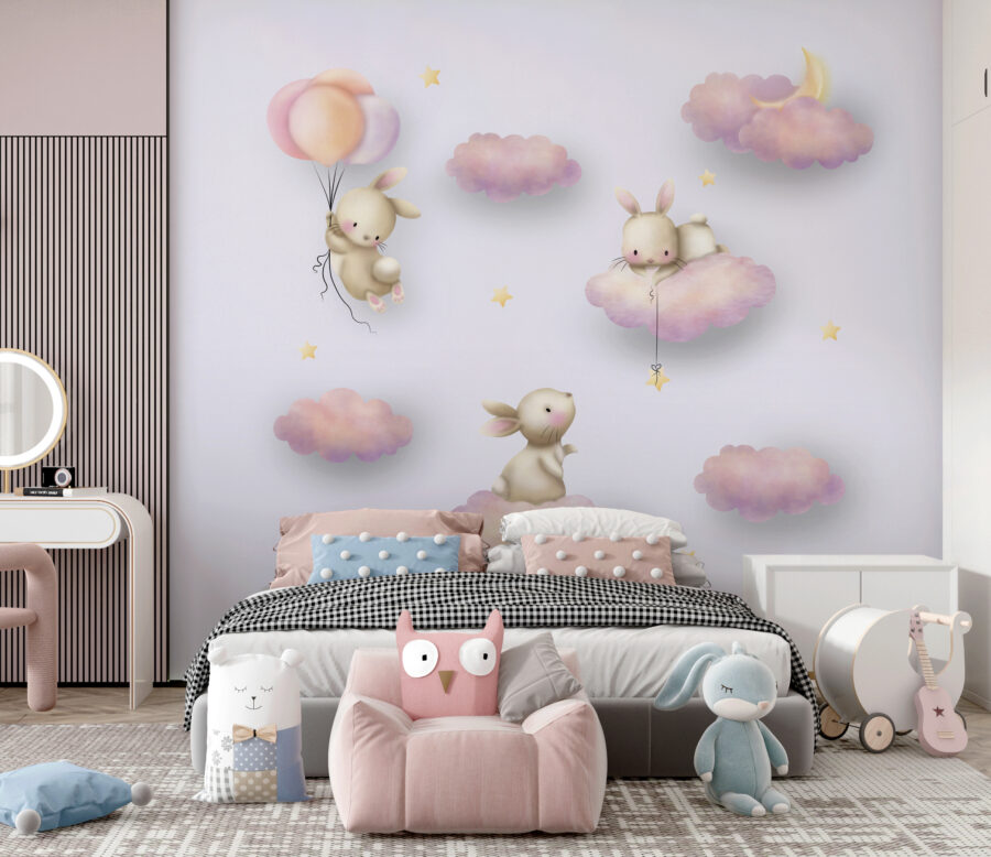 Groupe de lapins sur des nuages Groupe de lapins sur des nuages