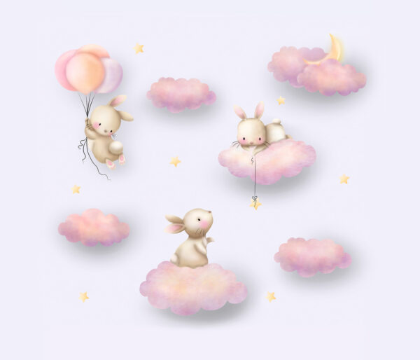 Groupe de lapins sur des nuages Groupe de lapins sur des nuages
