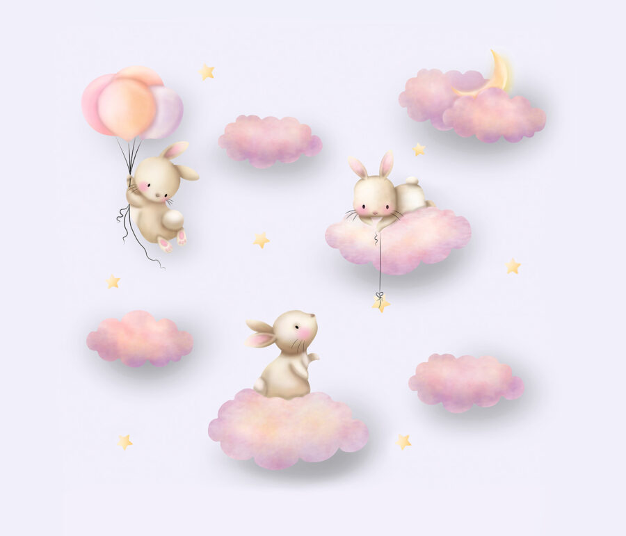 Groupe de lapins sur des nuages Groupe de lapins sur des nuages