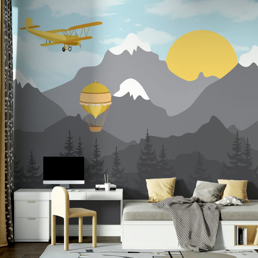 Avion jaune survolant des montagnes