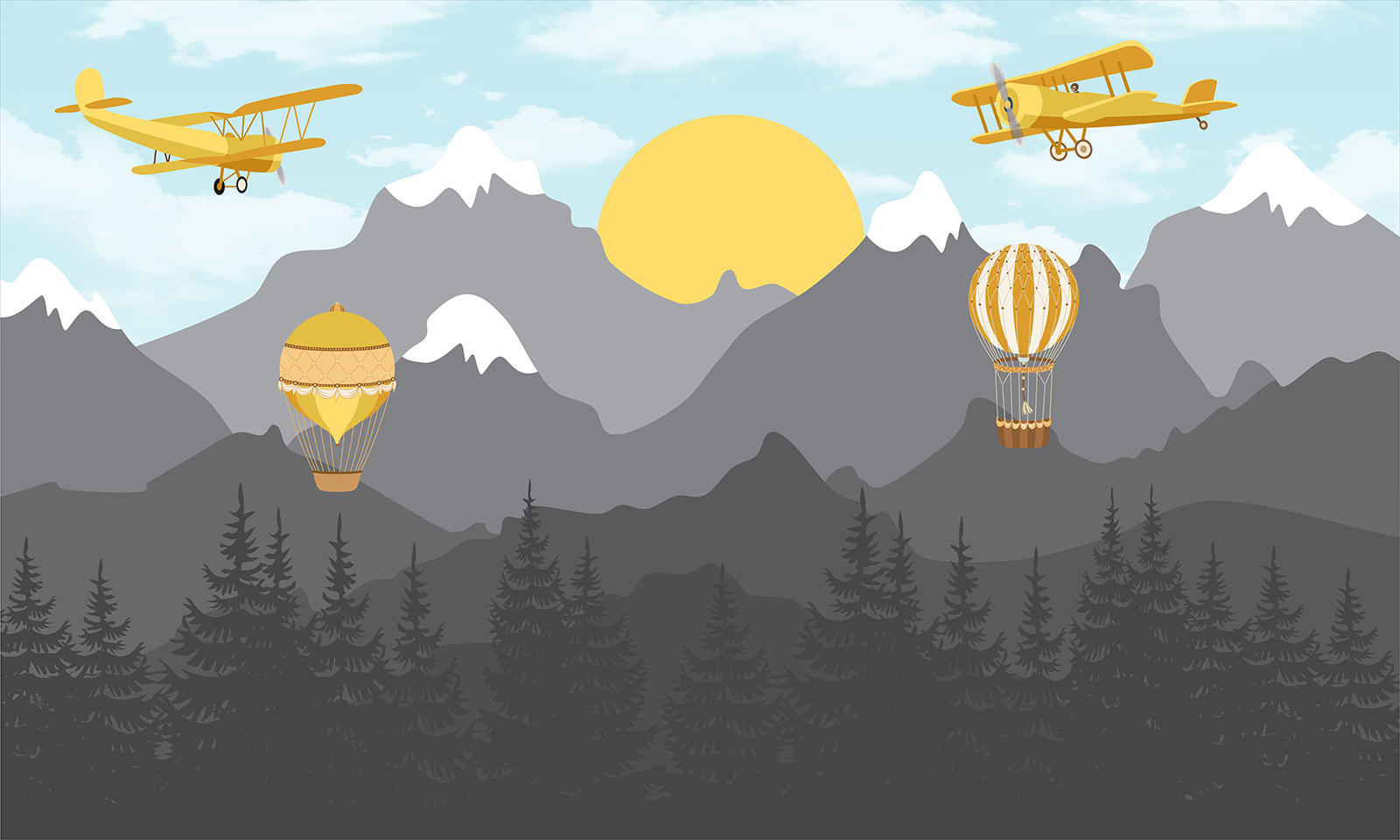 Yellow airplane flying over mountains