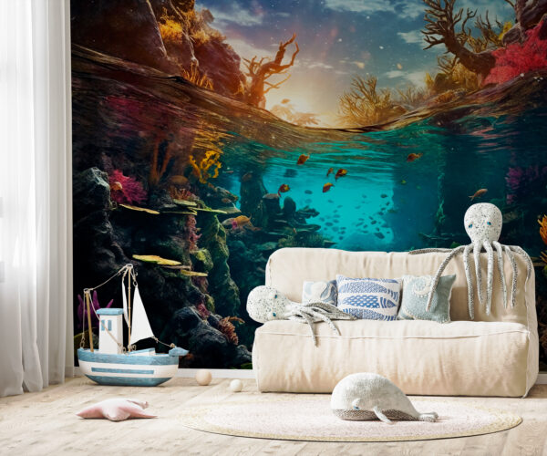 Vue sous-marine d'un récif corallien avec des poissons et des coraux Vue sous-marine d'un récif corallien avec des poissons et des coraux