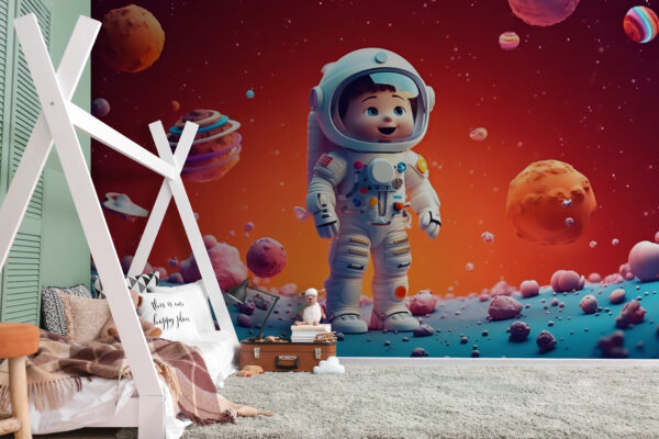 Dessin humoristique d'un petit astronaute dans l'espace Papier peint Dessin humoristique d'un petit astronaute dans l'espace