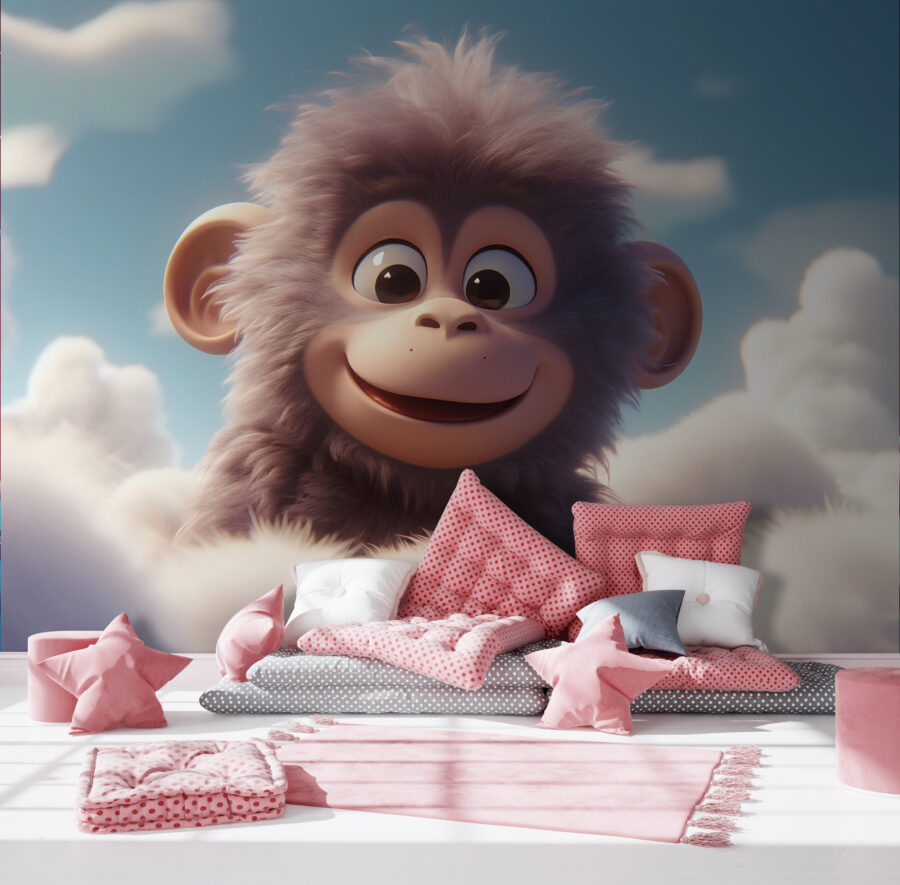 Papier peint Singe de dessin animé dans les nuages – Image 5