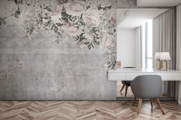 Fleurs blanches et roses sur fond gris Fleurs blanches et roses sur fond gris